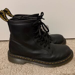Dr. Martens Black Kids Combat Boots with Yellow Stitching Size 2